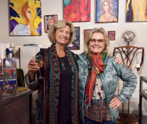 <p>Our sales extraordinaire, Peggy toasting the occasion with good friend (and ours) Kay Landis.</p>