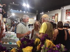 <p>Taking a peek at our artist Carol Russell with husband Daniel (L) and old dear friend Pat.</p>