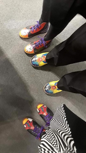 <p>In honor of Van Gogh’s Ear and the Shoemaker, Mark Carter, Carole Perry, Judy and Jim Bruce wore their fun Kool Shoos!
</p>