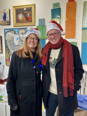 <p>All decked out…Tom and Cathey Rusing…enjoying this community event!</p>